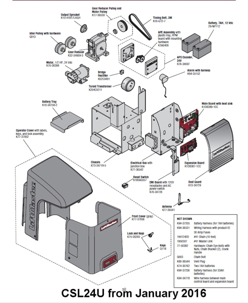 Liftmaster CSL24U Slide gate operator parts breakdown